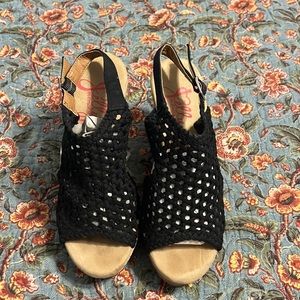 Jellypop Black Woven Wedges